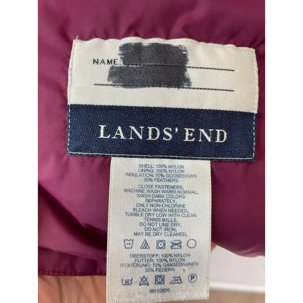Lands End Girls Medium 10-12 Down Puffer Vest Pockets Outerwear Eggplant Purple